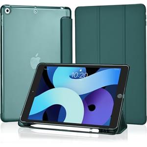 4UBonLife Cover Per iPad 9a/8a/7a Generazione 10,2 Pollici 2021/2020/2019 con Portapenna, Custodia Protettiva Sottile con Retro Rigido Traslucido Guscio Case per iPad 7/8/9, Verde Notte