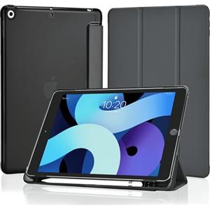 4UBonLife Cover Per iPad 9a/8a/7a Generazione 10,2 Pollici 2021/2020/2019 con Portapenna, Custodia Protettiva Sottile con Retro Rigido Traslucido Guscio Case per iPad 7/8/9, Grigio Siderale