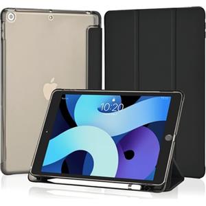 4UBonLife Cover Per iPad 9a/8a/7a Generazione 10,2 Pollici 2021/2020/2019 con Portapenna, Custodia Protettiva Sottile con Retro Rigido Traslucido Guscio Case per iPad 7/8/9, Nero