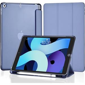 4UBonLife Cover Per iPad 9a/8a/7a Generazione 10,2 Pollici 2021/2020/2019 con Portapenna, Custodia Protettiva Sottile con Retro Rigido Traslucido Guscio Case per iPad 7/8/9, Grigio Lavanda