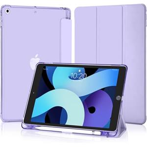 4UBonLife Cover Per iPad 9a/8a/7a Generazione 10,2 Pollici 2021/2020/2019 con Portapenna, Custodia Protettiva Sottile con Retro Rigido Traslucido Guscio Case per iPad 7/8/9, Viola Chiaro
