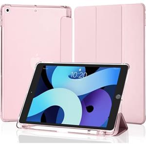 4UBonLife Cover Per iPad 9a/8a/7a Generazione 10,2 Pollici 2021/2020/2019 con Portapenna, Custodia Protettiva Sottile con Retro Rigido Traslucido Guscio Case per iPad 7/8/9, Rosa