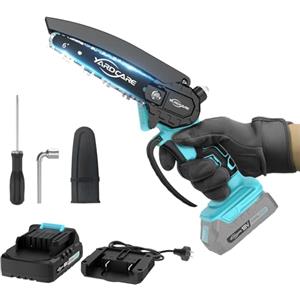 YARDCARE Mini Motosega a Batteria, 6 Pollici Motosega Elettrica per Potatura con Pompetta Olio, Motosega da Potatura per il Taglio del Legno Giardini, Batteria Ricaricabile e Caricabatterie