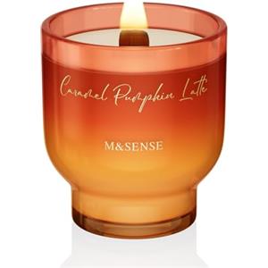 M&SENSE Candela Profumata 270g Caramella Zucca Latte con Stoppino Scoppiettante,75H Dura, Cera di Soia Non Tossico Aromaterapia Candele, Vetro Design Room Decor, Regalo di Lusso per Donne/Natale
