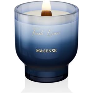 M&SENSE Candela Profumata 270g Lino Fresco con Stoppino Scoppiettante,75H Dura, Cera di Soia Non Tossico Aromaterapia Candele, Vetro Design Room Decor, Regalo di Lusso per Donne/Natale