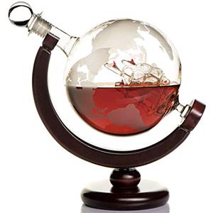 Kemstood Decanter whisky (850 ml) a forma di globo - Set di decanter whisky personalizzato per liquori, bourbon, vodka, in confezione regalo di alta qualità - Accessori da bar per uomo