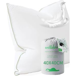 Welldora Cuscino 40x40 Alta Qualità | Cuscino Piuma d'Oca e Piumino 100% Naturali | Guanciale Cervicale Ergonomico 3 Camere Medio Duro Scientificamente Testato, Certificato Oeko-Tex. in Germania