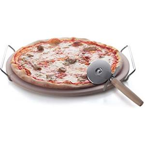 Excelsa Nonsolopizza Pietra Refrattaria per Cottura Pizza con Tagliapizza, Acciaio Inossidabile, Naturale, Diametro: 33 Cm