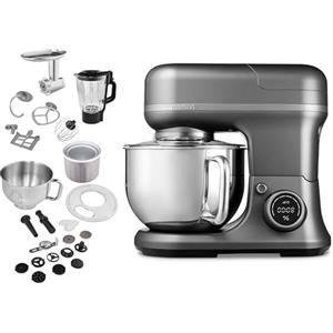 MEDION 4 in 1 robot da cucina universale (1.200 watt, 8 livelli, tritatutto per impastare e frullare, ciotola per preparare il gelato, display digitale, MD18440) Titanio