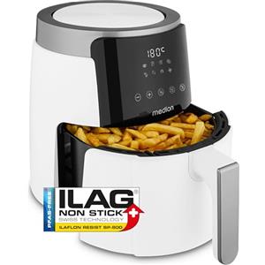 MEDION Friggitrice ad aria calda P40 L (4,7 litri, 1500 watt, funzionamento semplice, frittura senza olio, timer 60 minuti, fino a 200° C, rivestimento antiaderente, MD13030) bianco
