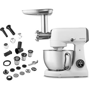 MEDION Robot da cucina con tritacarne (800 watt, motore a corrente continua, vaschetta in acciaio inox da 4,6 litri, risparmio energetico, ultra-silenzioso, display digitale a sensore touch