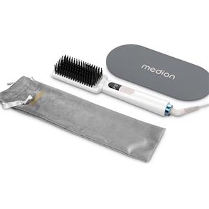 MEDION Spazzola lisciante con tecnologia a ioni HB1 (forma a spazzola con elementi riscaldanti in ceramica/tourmalina, 5 impostazioni di calore regolabili (165° - 210°)