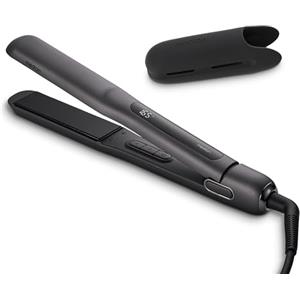 MEDION HS1 Piastra con display (5 impostazioni di calore regolabili, piastre riscaldanti flessibili in ceramica/tourmalina con sensore di temperatura, piastra per capelli) grigio