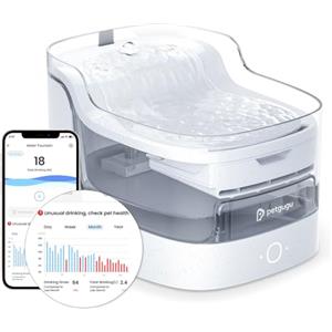 PETGUGU Fontanella per Gatti Intelligente con App e AI, Fontana Automatica per Gatti e Cani con Pompa Senza Fili Ultra Silenziosa <20dB, Filtro a 8 Strati, Sensore di Movimento, WiFi 2.4G, Marmo