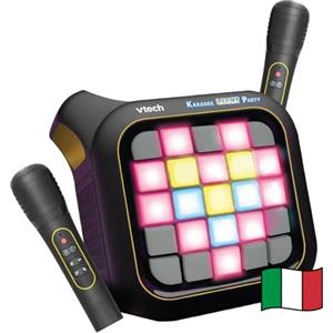 VTech Karaoke Light Party, Microfono per Karaoke con Altoparlante, 2 Microfoni Wireless, Connessione Bluetooth e Magic Voice, Effetti Sonori, 25 Tasti per Pixel Art, Batterie Incluse, 7+ Anni