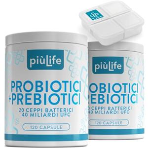 +LIFE Fermenti Lattici Probiotici E Prebiotici PiùLife, 40 Miliardi UFC Dose Da 20 Ceppi, Probiotici Per Intestino Con Inulina e FOS, Regolarità Intestinale Gonfiore Addominale Intestino Pigro, 240 Capsule