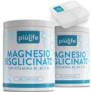 +LIFE Magnesio Bisglicinato Capsule PiùLife, 300mg Con Vitamina B6, B1, B5, Organico - come Integratore Magnesio Glicinato ad Alta Biodisponibilità - Muscoli, Ossa, Sistema Nervoso - 360 capsule
