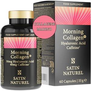 Satin Naturel Collagene Marino 550mg + Guaranà 40mg, Vitamine B12, B6, B1, B3, Acido Ialuronico & Clorella - Integratore per Pelle, Articolazioni & Ossa, Capsule Vegetali, Qualità Tedesca