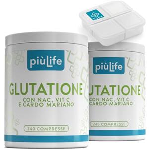 +LIFE Glutatione Forte 480 Compresse PiùLife, Con Vitamina C, NAC n-acetil-cisteina E Cardo Mariano Fegato, Integratore 250 mg Glutatione Ridotto Antiossidante, Sistema Immunitario, Detox