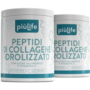 +LIFE Peptidi di Collagene Idrolizzato in polvere Tipo 1 - 330g con acido ialuronico e vitamina C PiùLife - Integratore collagene bovino puro da bere - Per pelle, capelli, unghie e articolazioni