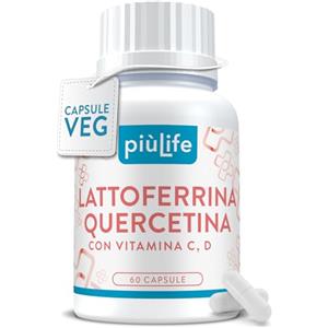 +LIFE Lattoferrina 200 Immuno Quercetina PiuLife, Integratore Difese Immunitarie 60 Capsule con Vitamina C e D3, Lattoferrina Quercetina sistema immunitario
