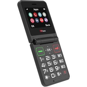 TTfone Telefono cellulare pieghevole TT660 per anziani con pulsanti grandi, assistenza emergenza e lunga durata batteria, 3G e 4G LTE, nero (con cavo USB)