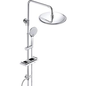 JOHO Colonna Doccia idromassaggio Colonna Doccia con Soffione Senza Miscelatore Set Doccia Completo Sistema Doccia a pioggia con Porta Ogetti Mensola Colonna in Acciaio INOX (D20cm Tondo)