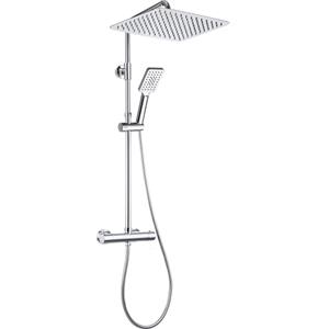 Görbach Colonna Doccia Acciaio Inox con Miscelatore, Colonna Doccia Rubinetto con Asta Doccia Regolabili e Termostatico, Set Doccia a Pioggia con Soffione 35×25 cm Cromo