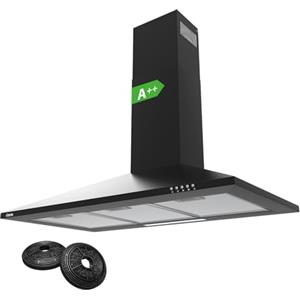 CIARRA Cappa Aspirante 90 cm Classe A++ 370 m³/h, 3 Velocità, con Filtro a Carbone CBCF002X2, Camino Estensibile - Cappa Cucina Nero