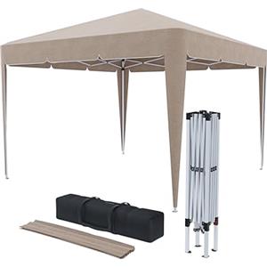 Arreditaly Gazebo Pieghevole 3x3m Idrorepellente con 4 Sacche per Pesi e Borsa Trasporto - Chiusura a Fisarmonica per Fiere, Campeggio, Esterno, Piscina - Struttura in Acciaio - Copertura 160g/m² (Tortora)