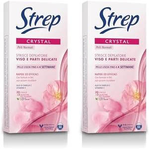 Strep Strisce Depilatorie Viso e Parti Delicate Crystal, Formula in Gel, non occorre Riscaldarle, Pelle Morbida e Setosa fino a 4 Settimane, 20 Pezzi (Confezione da 2)