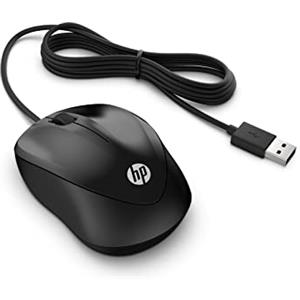 HP 1000 Wired Mouse Cablato, Sensore Preciso fino a 1200 DPI, 3 Pulsanti, Rotellina di Scorrimento, Cavo USB-A da 1.5 m, Design Pratico e Versatile, Ambidestro, Nero