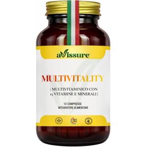 avissure™ Multivitality, Multivitaminico Completo, 90 Compresse, 3 Mesi | 15 Vitamine e Minerali, Vitamine Gruppo B Completo, Vitamina D3 K2, Ferro, Rame e Zinco, Senza Glutine, Lattosio, OGM