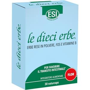 le dieci erbe ESI - Le Dieci Erbe Flor, Integratore Alimentare Vegetale con FOS, Lassativo Naturale Contro Stitichezza, Costipazione e Flatulenza, Regola il Transito Intestinale, Senza Glutine e Vegan, 30 Naturcaps