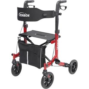 ZENBON Deambulatore in Alluminio Ultraleggero con 4 Ruote: Rollator Stretto per la Casa, Deambulatore con Seduta Pieghevole per Anziani - Rollator da Viaggio con Maniglia Regolabile in Altezza (Rosso)