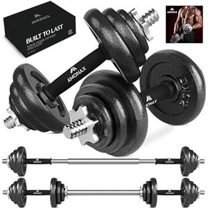 Amonax 20 30KG Pesi Palestra manubri Regolabili (15kg Coppia), Set Bodybuilding Attrezzi bilanciere con Dischi ghisa per Home Gym, Kit Sport Ideale per l'allenamento a casa, Dumbbells (Nero 20KG)