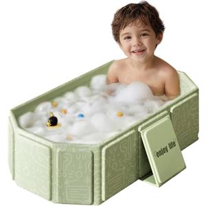 PinDaito Vasca da Bagno Pieghevole per Bambini, Multiuso e Salvaspazio, Adatta da 0 a 8 Anni, Vaschetta Bagnetto Neonato Pieghevole con Tappo di Scolo, Vasca da Bagno Portatile per Bambini (Verde)