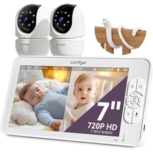 Comfyer Baby Monitor Video e Audio 7'' 720P HD 2x Telecamera per Neonato con Schermo IPS, 4x ZOOM, 4000mAh batteria, Monitoraggio Temperatura, VOX, Audio Bidirezionale, Visione Notturna e Ninne Nanne