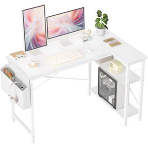 BEXEVUE Scrivania a forma di L - 120x70 cm Tavolo da gaming con vani portaoggetti, Tavolo angolare per PC reversibile, Tavolo da gioco angolare per studio, lavoro, casa, camera da letto, bianco