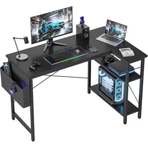 BEXEVUE Scrivania ad Angolo Computer - 100x70 cm Scrivania a Forma L Ripiani Portaoggetti, Tavolino Angolare Reversibile, Scrivania Gaming Gamer Informatica, Studio Gioco Lavoro Casa Camera da Letto