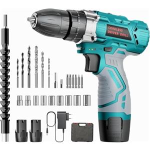 PONOSEU Trapano Avvitatore 12V Compatto - Kit Completo per Fai-da-te e Casa: 25 Nm, 2 Batteria 2000 mAh, 25+3 Regolazioni, Set 24 Pezzi con Borsa - Ideale per Montaggio Mobili e Piccole Riparazioni