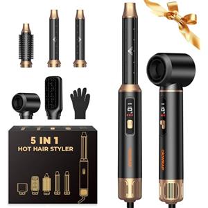 OKWRAP Hairstyler 5 in 1 LCD Asciugacapelli 5 in 1 Airstyler 5 in 1Multifunzione Phon Capelli,Spazzola Asciugacapelli Per Dare Volume Ai Capelli, Lisciare, Ioni Air Curler Brush,Strumenti per Capelli