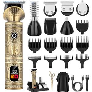 XkuiHF Tagliacapelli Professionale 6-in-1 per Uomo - Trimmer Barba & Corpo con Lama in T | Regolabarba Elettrico, Macchinetta per Peli Naso | Kit Completo per Barba e Capelli con Accessori