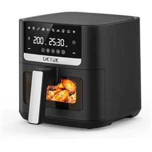 OKYUK Friggitrice ad aria 6L - Air Fryer, senza olio con interno in metallo, friggitrice ad aria calda, 8 programmi, display digitale a LED, timer, facile da usare, 80-200 °C