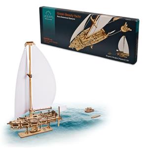 UGEARS Ocean Beauty Yacht Puzzle 3D - Puzzle 3D in legno per adulti Kit modello di barca a vela - Set di costruzione con vele bianche e supporto - Kit di modelli in legno - 95 pezzi