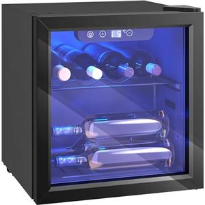 HOMCOM Cantinetta Vino Refrigerata 12 Bottiglie 36L, Frigorifero per Vino Temperatura Regolabile 4-16°C con Vetro Anti UV, Ripiani, Compressore, Display Touch, Luci LED, Classe G, Nera