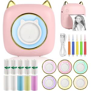 GuKKK Mini Stampante Fotografica, Mini Stampante Termica con LED colorati, Stampante Fotografica Istantanea Portatile, Mini Stampante Termica Bluetooth Ricarica USB, per Note, Diario, Elenco