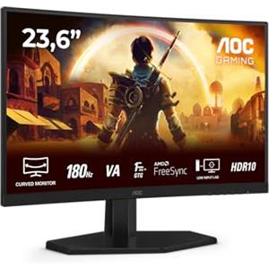 AOC Gaming Monitor C24G42E 24 pollici Curvo 1920x1080, FHD, 180Hz, VA Panel, 4ms GtG, Speakers, (HDMI2x 2.0 DP 1x 1.4) HDR10, FreeSync, Nero
