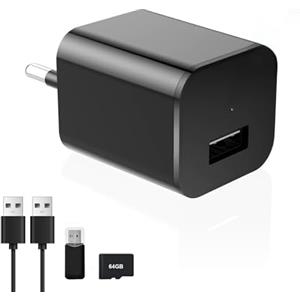 DUVIX Telecamera Spia Nascosta 64GB con Caricatore USB, 1080P HD Telecamera di Sorveglianza con Rilevazione di Movimento e Visione Notturna, Mini Telecamera Sicurezza Portatile per Casa e Ufficio