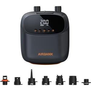AIRBANK Pompa ad Aria Elettrica Pompa SUP con Batteria The Puffer Pro, Pompa ad Aria Ricaricabile a Doppio Stadio con Spegnimento Automatico per Paddleboard, Wing Foil e Kite, Tenda, Materasso